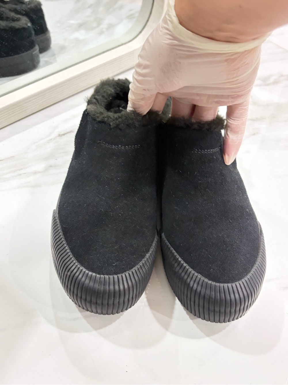 Timberland Black Faux-Fur Slip-On Suede Slippers